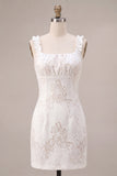 White Square Neck Tight Short Graduation Dress