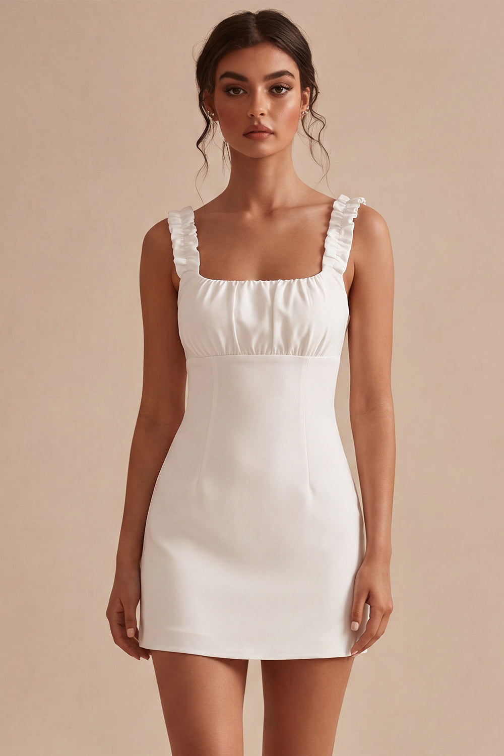 White Square Neck Tight Short Graduation Dress