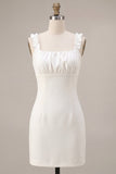 White Square Neck Tight Short Graduation Dress