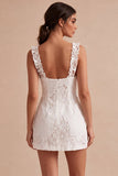 White Square Neck Tight Short Graduation Dress
