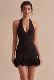 White Halter Neck Tight Short Graduation Dress with 3D Flowers