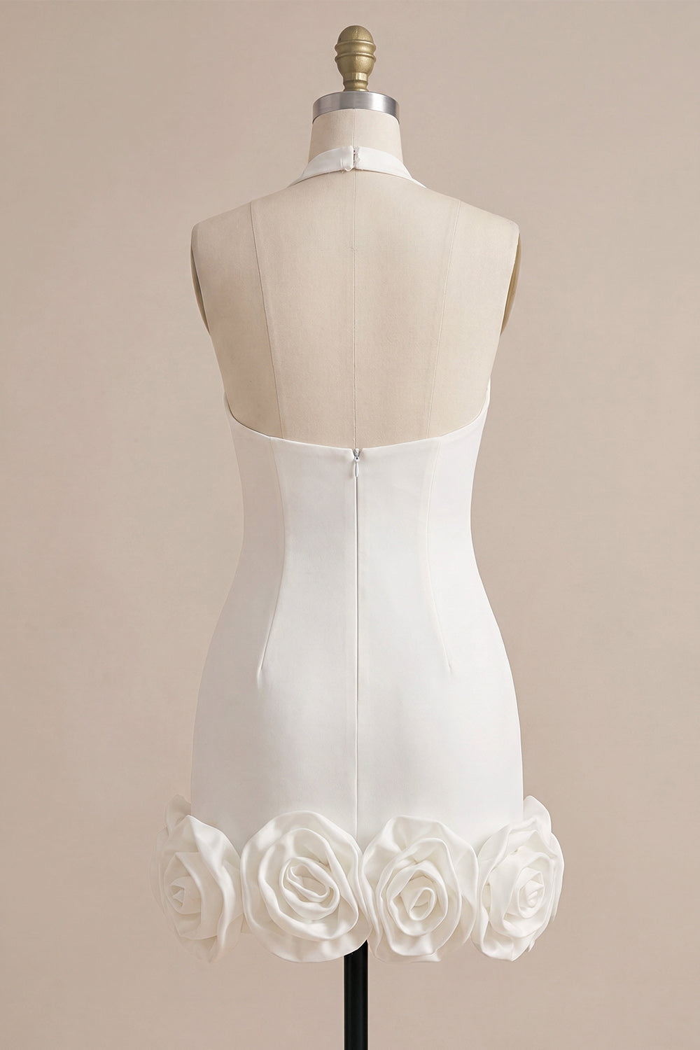 White Halter Neck Tight Short Graduation Dress with 3D Flowers