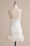 White Halter Neck Tight Short Graduation Dress with 3D Flowers