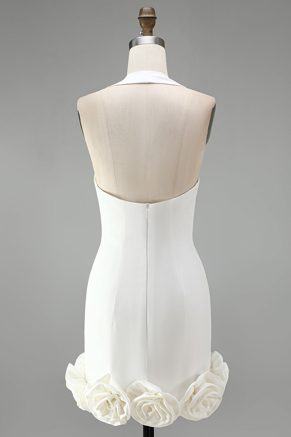 White Halter Neck Tight Short Graduation Dress with 3D Flowers