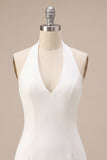 White Halter Neck Tight Short Graduation Dress with 3D Flowers