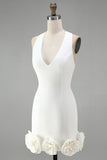 White Halter Neck Tight Short Graduation Dress with 3D Flowers