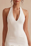 White Halter Neck Tight Short Graduation Dress with 3D Flowers