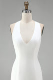White Halter Neck Tight Short Graduation Dress with 3D Flowers
