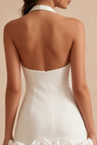 White Halter Neck Tight Short Graduation Dress with 3D Flowers