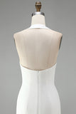 White Halter Neck Tight Short Graduation Dress with 3D Flowers