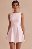 White Bateau Neck A-Line Short Graduation Dress