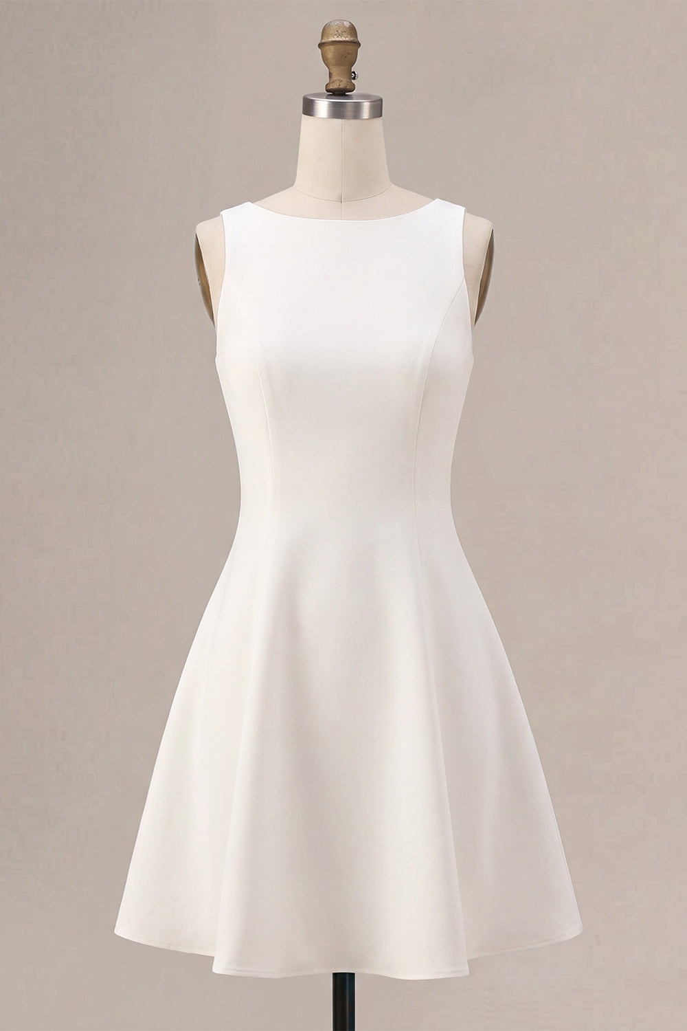 White Bateau Neck A-Line Short Graduation Dress