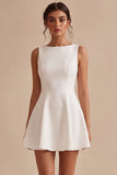 White Bateau Neck A-Line Short Graduation Dress