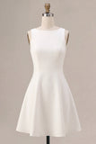 White Bateau Neck A-Line Short Graduation Dress