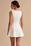 White Bateau Neck A-Line Short Graduation Dress