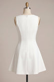 White Bateau Neck A-Line Short Graduation Dress
