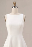 White Bateau Neck A-Line Short Graduation Dress