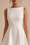 White Bateau Neck A-Line Short Graduation Dress