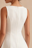 White Bateau Neck A-Line Short Graduation Dress
