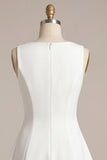 White Bateau Neck A-Line Short Graduation Dress