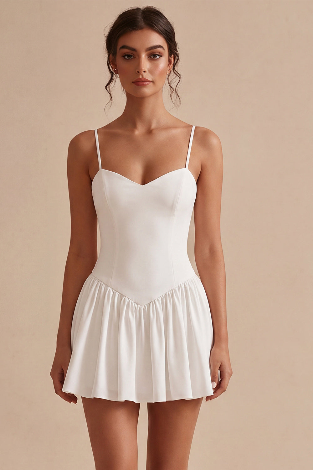 White Spaghetti Straps A-Line Short Graduation Dress