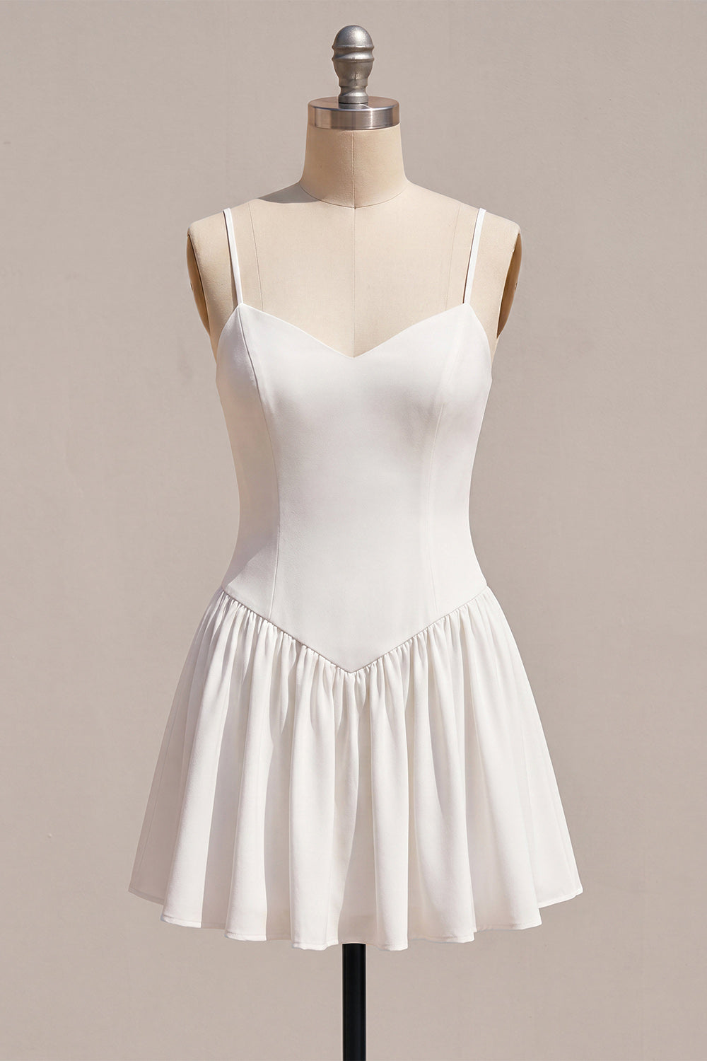 White Spaghetti Straps A-Line Short Graduation Dress