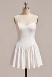 White Spaghetti Straps A-Line Short Graduation Dress