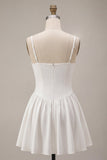 White Spaghetti Straps A-Line Short Graduation Dress