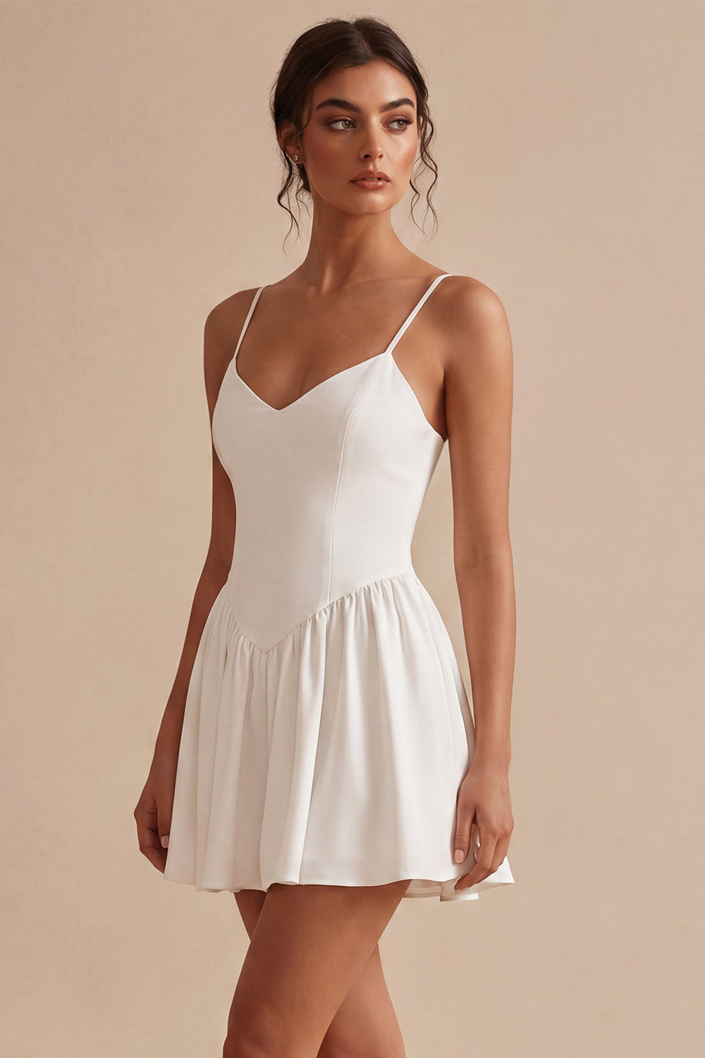 White Spaghetti Straps A-Line Short Graduation Dress