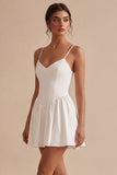 White Spaghetti Straps A-Line Short Graduation Dress