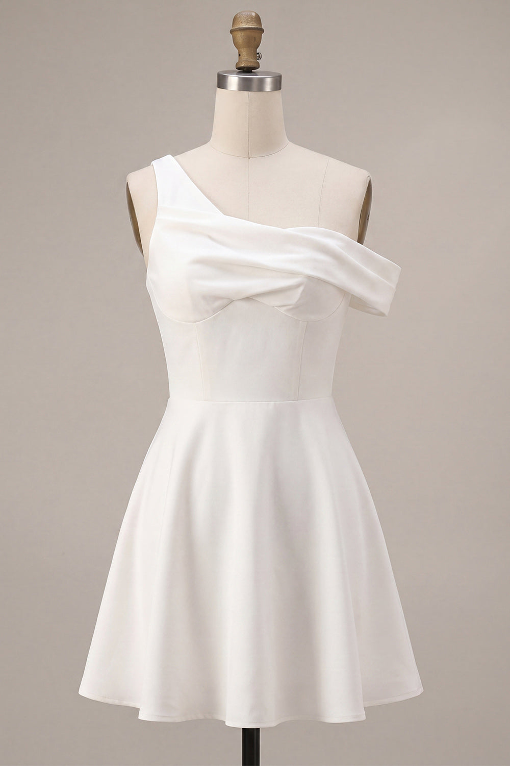 White One Shoulder A-Line Short Graduation Dress