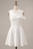 White One Shoulder A-Line Short Graduation Dress