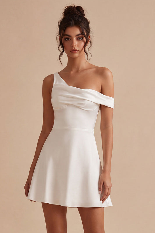 White One Shoulder A-Line Short Graduation Dress