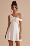 White One Shoulder A-Line Short Graduation Dress