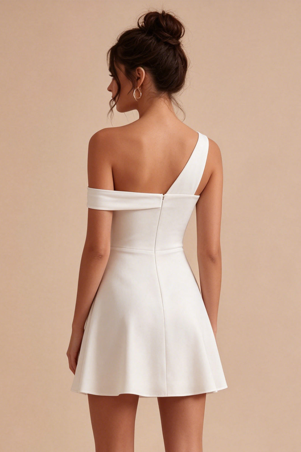 White One Shoulder A-Line Short Graduation Dress