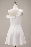 White One Shoulder A-Line Short Graduation Dress