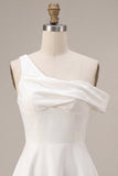 White One Shoulder A-Line Short Graduation Dress