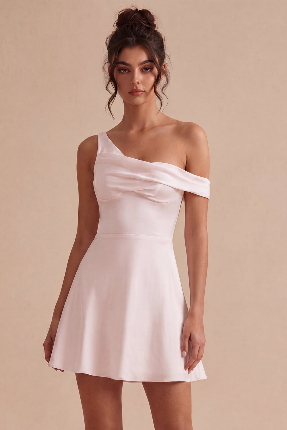 White One Shoulder A-Line Short Graduation Dress