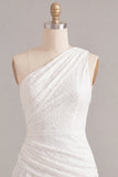 White Lace Ruched One Shoulder A-Line Short Graduation Dress