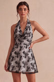 Floral White Halter Neck A-Line Short Graduation Dress