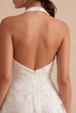 Floral White Halter Neck A-Line Short Graduation Dress