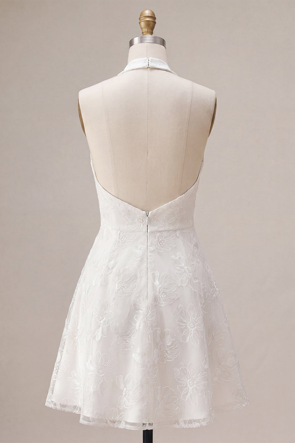 Floral White Halter Neck A-Line Short Graduation Dress