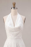 Floral White Halter Neck A-Line Short Graduation Dress