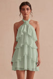 White Tiered Ruffled A-Line Short Graduation Dress with 3D Flower