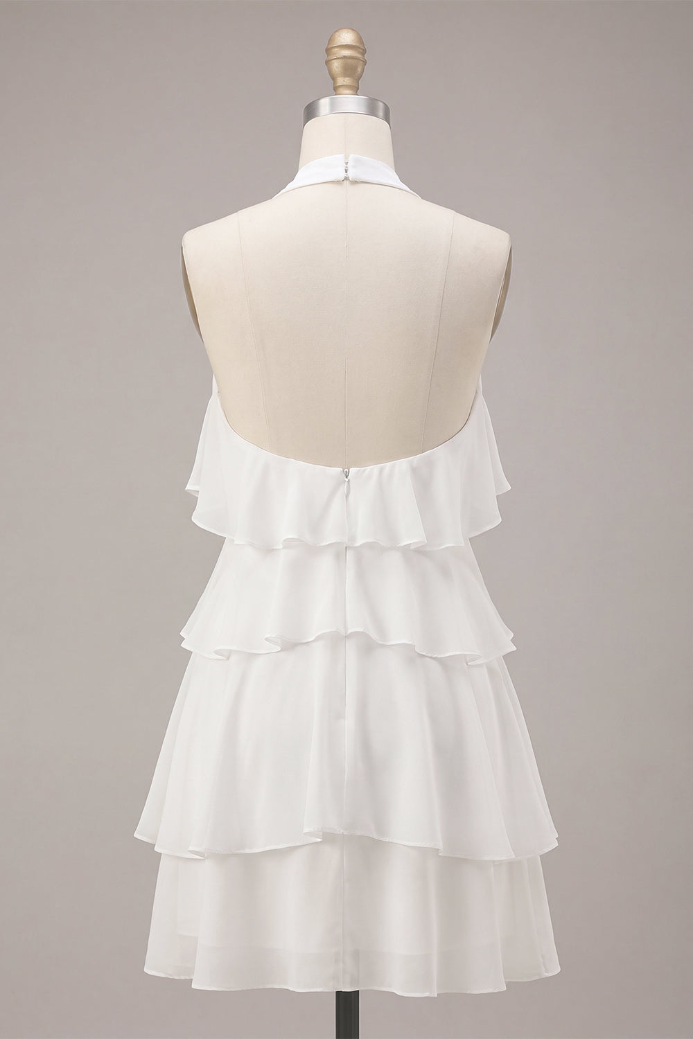 White Tiered Ruffled A-Line Short Graduation Dress with 3D Flower