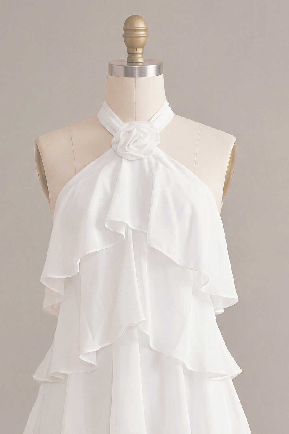 White Tiered Ruffled A-Line Short Graduation Dress with 3D Flower