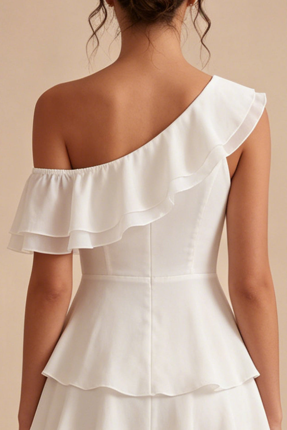 White Tiered Ruffled A-Line One Shoulder Short Graduation Dress