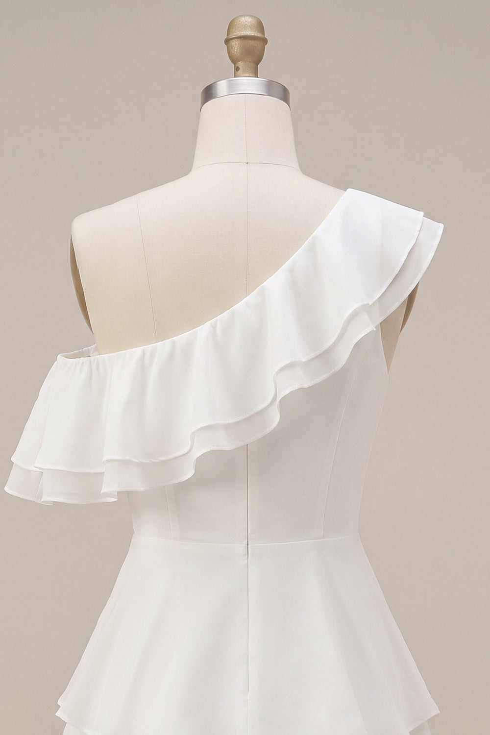 White Tiered Ruffled A-Line One Shoulder Short Graduation Dress