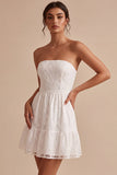 White Lace Strapless A-Line Short Graduation Dress