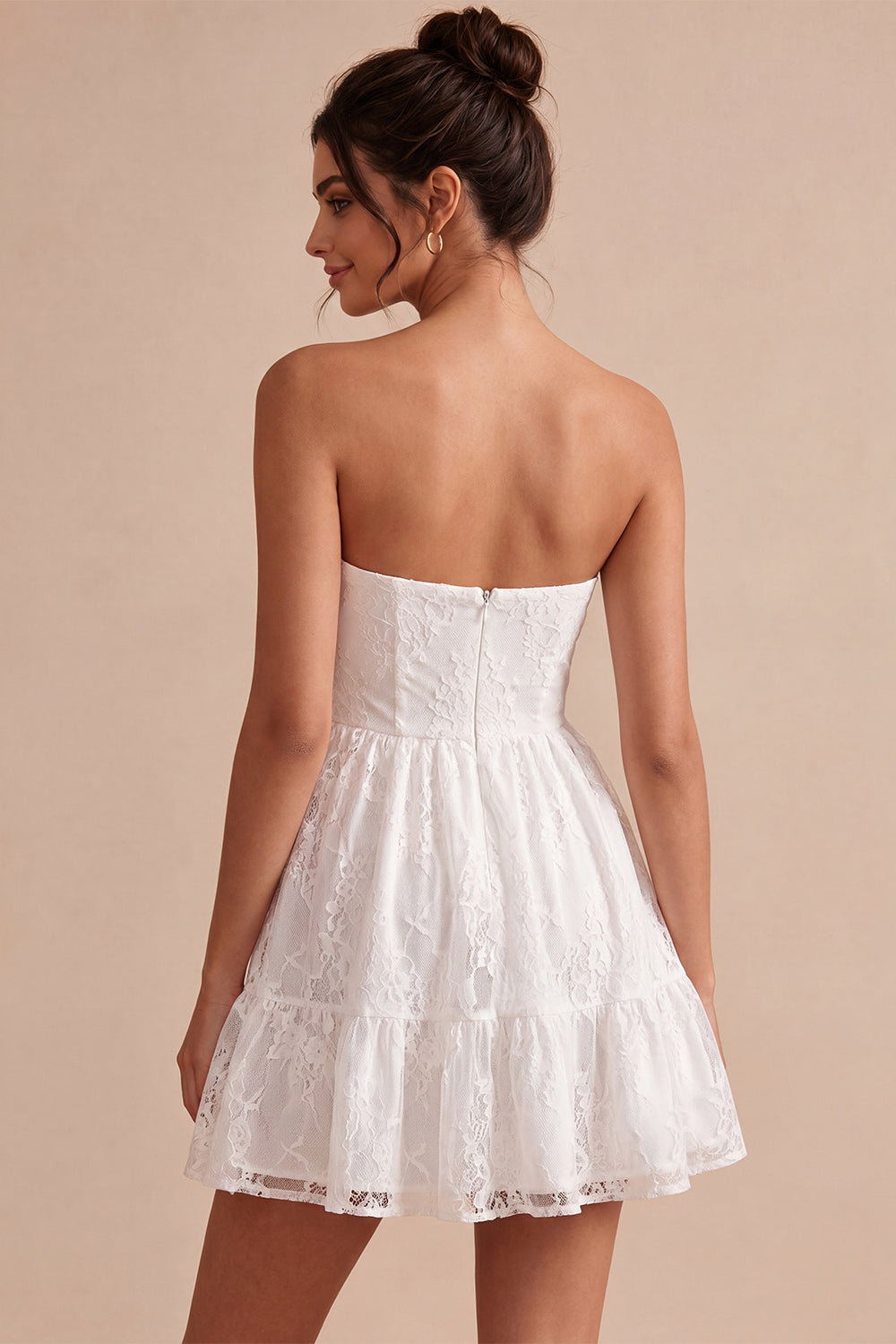 White Lace Strapless A-Line Short Graduation Dress
